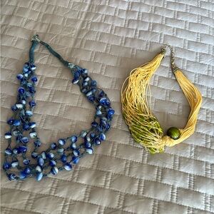 Blue and Yellow Beaded Necklace Bundle
